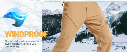Calça Masculina de Inverno para Caminhada TACVASEN Forrada com Fleece, Impermeável, Softshell, para Esqui na Neve, Isolada, Cargo de Trabalho com 6 Bolsos com Zíper