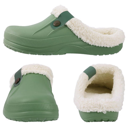 Kidmi Fur Lined Clogs Slippers For Women Classic Winter Waterproof House Slippers For Women With Padded Shoes EVA Garden Shoes