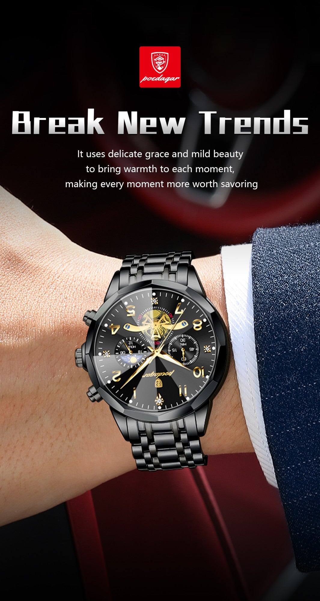 POEDAGAR Luxo Alta Qualidade Relógio de Pulso Masculino Cronógrafo Aço Inoxidável Quartzo Relógios Masculinos Impermeável Luminoso Relógio Masculino Reloj