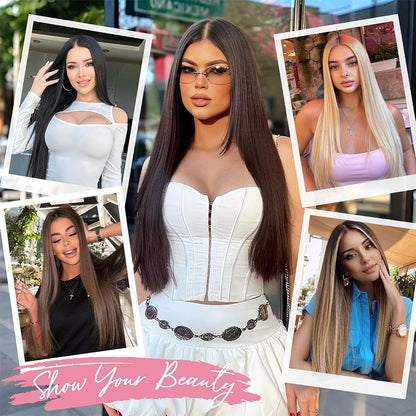 Peruca Sintética de 14 Polegadas com Quatro Peças Extensão de Cabelo Liso Peruca com Presilha Estilo BB Adequada para Mulheres Natal Ano Novo Carnaval Música