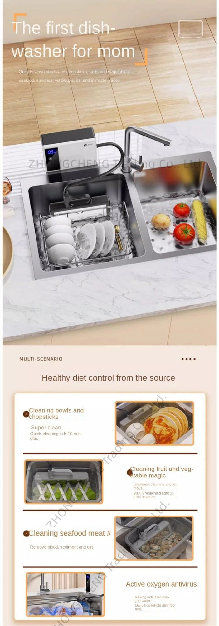 Household small, no-installation countertop dishwasher with sink, portable ultrasonic dishwasher