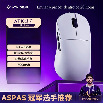 Novo Mouse Gamer Sem Fio BlazingSky U2 ATK 3 modos PAW 3950 Ultra Duplo 8k 44g Leve Mouse E-sports Acessório Customizável para PC
