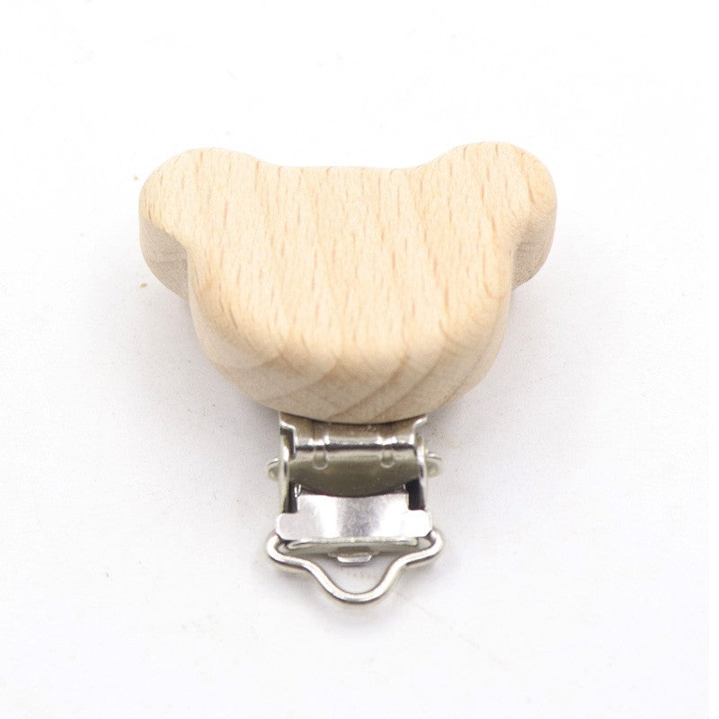 5 Piece wooden rainbow bear flower cart heart shaped bird elephant round star Clip Free DIY Baby Natural pacifier Chain Gift