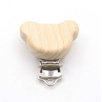 5 Piece wooden rainbow bear flower cart heart shaped bird elephant round star Clip Free DIY Baby Natural pacifier Chain Gift