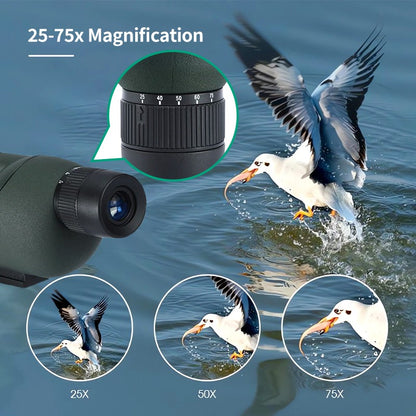 Luneta Terrestre com Zoom 25-75x60 Lente ED Poderoso Monocular Prisma Bak4 para Acampamento ao Ar Livre Observação de Pássaros Tiro Esportivo