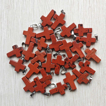 Wholesale 50pcs/lot Fashion Hot Sell Natural Stone Mixed Color Assort Cross Pendants Charms Fit Necklaces Jewelry Making