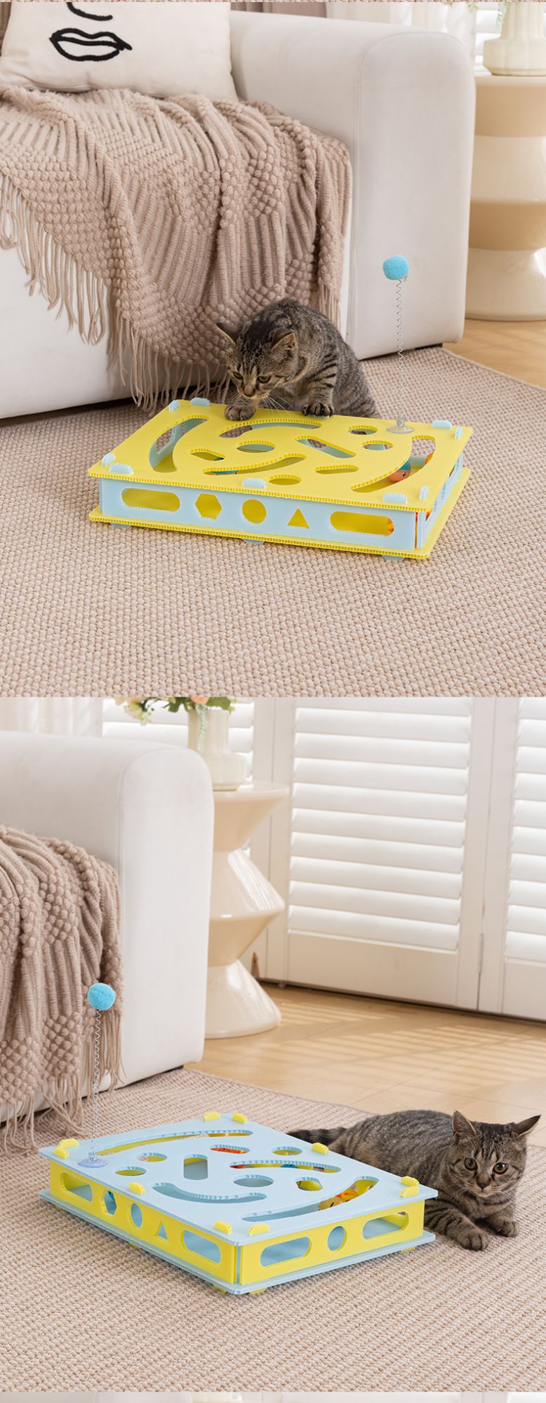 Brinquedo Interativo para Gatos Brinquedos de Escavação Labirinto Eco-PP Bolas com Guizo Teaser de Mola Grande 40cm Multi-Gatos Seguro para Mordidas Lavável com Trava de Pressão