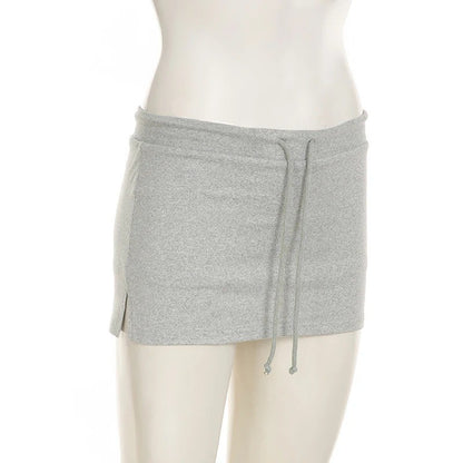 Solid Lace-up Mini Skirts Sexy American Retro Basic Vintage Casual Short Bottoms