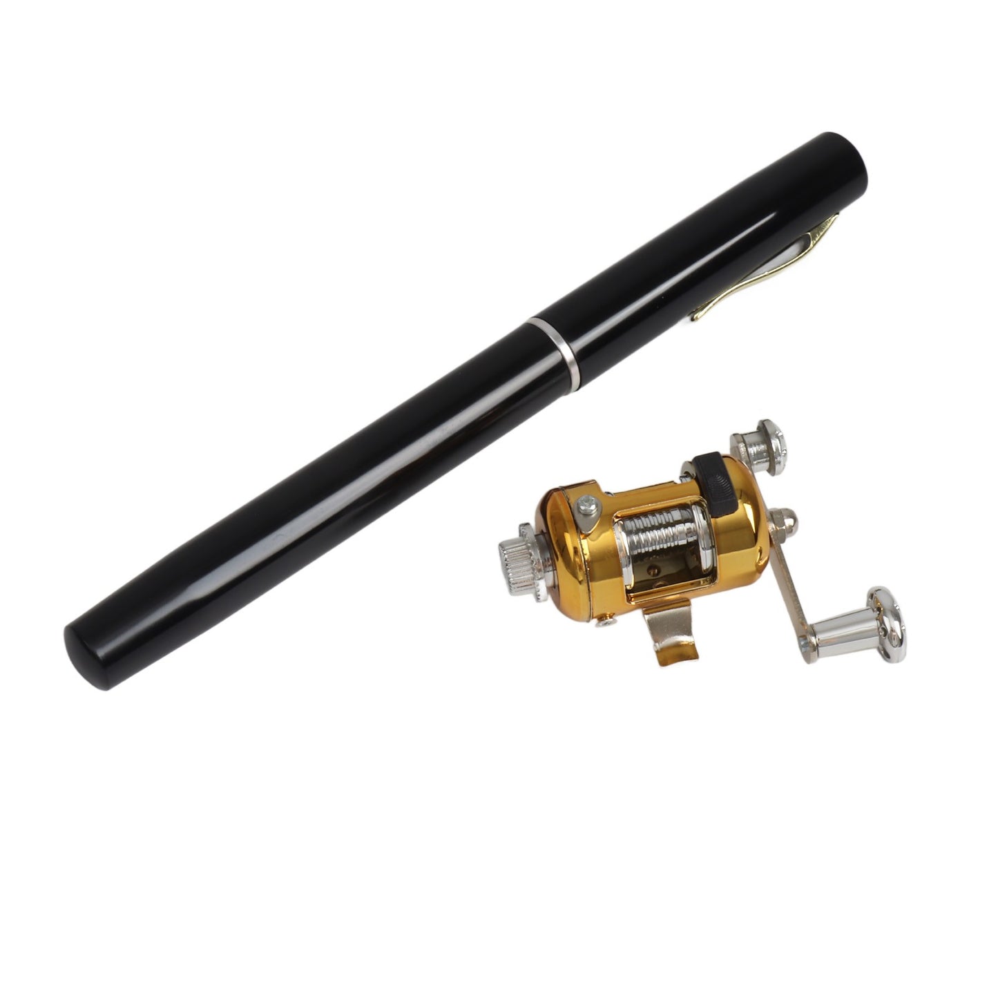 Vara de Pesca Telescópica Mini Portátil em Formato de Caneta EUA com Carretel + Carretel Liga de Alumínio Linha de Pesca Iscas Macias