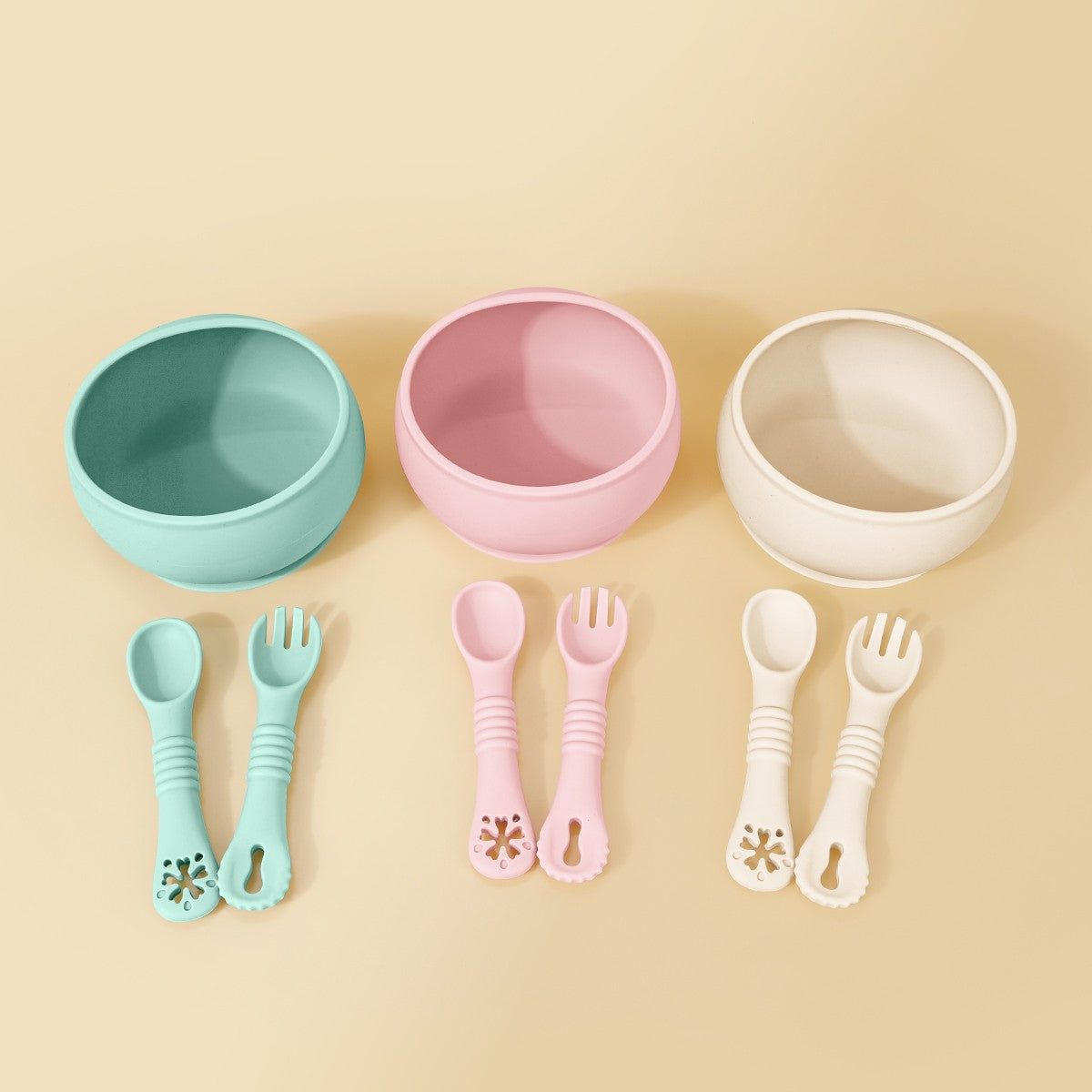 3Pcs Silicone Baby Feeding Bowl Set Learning Dishes Suction Bowl Feeding Spoon For Baby Toddler Training Bendable Chew Utensils