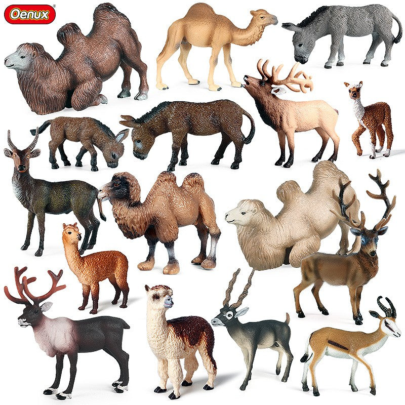 Oenux Simulação Animais Selvagens Brinquedo Camelo do Deserto Burro Alpaca Antílope Cervo Veado Modelo Bonecos de Ação PVC Decoração Presente Infantil