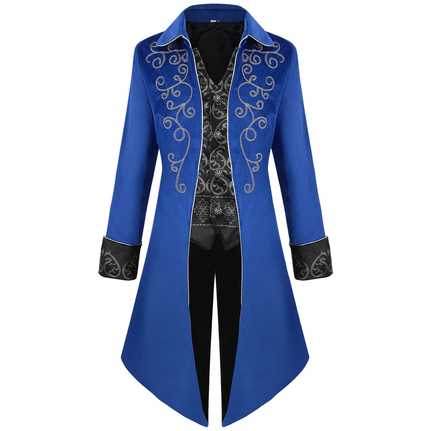 2025 Medieval Vintage Silver Trim Jacquard Men's Tuxedo, COS Prom Performance Steampunk Dress Jacket, Easter Halloween Costumes