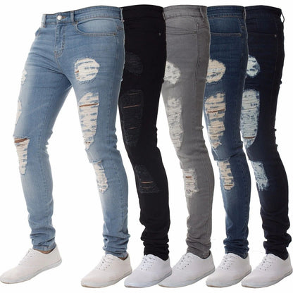 New Style Men's Hip Hop Slim Fit Jeans You And Smooths Your Silhouette Ripped Small Footwear Amazon WISH Badge Plus Size Jeans N