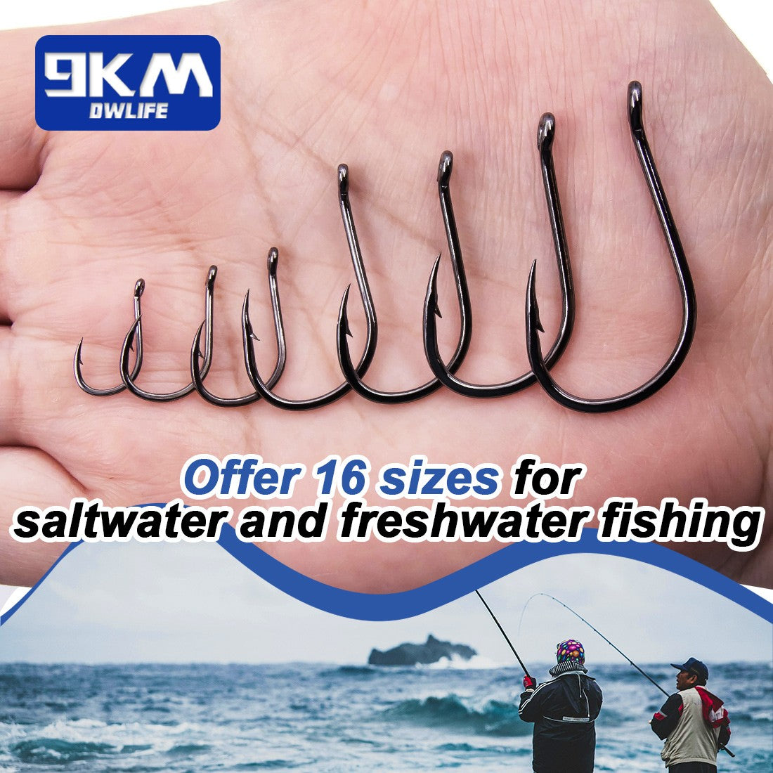 Anzóis Iseama 9KM 50~200 peças Anzol de Carpa Pesca de Água Salgada Anzol Circular Ponta de Agulha Forte Offset Anzol de Água Salgada com Farpa e Olhal