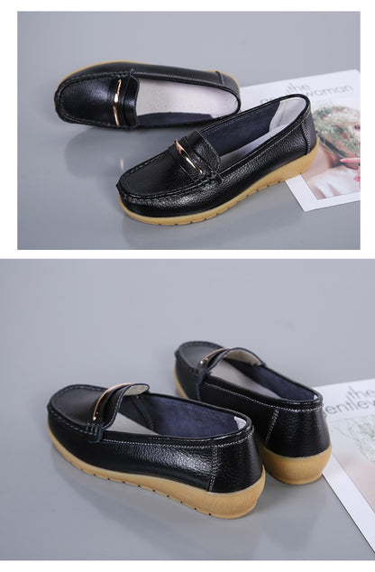 2025 New Genuine Leather Shoes Woman Slip On Women Flats Moccasins Women's Loafers Spring Autumn Mother Shoe Big Size 35-44