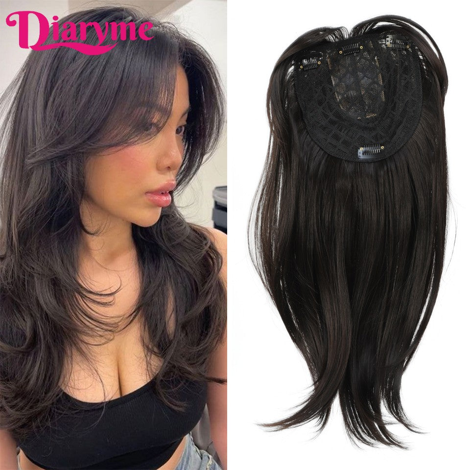 Cabeça Topo Pedaço de Cabelo Falso Sintético Liso Peruca Topper Reedição Bloco Toupee Substituição Peruca Clipe Em Extensões de Cabelo Cabelo Falso
