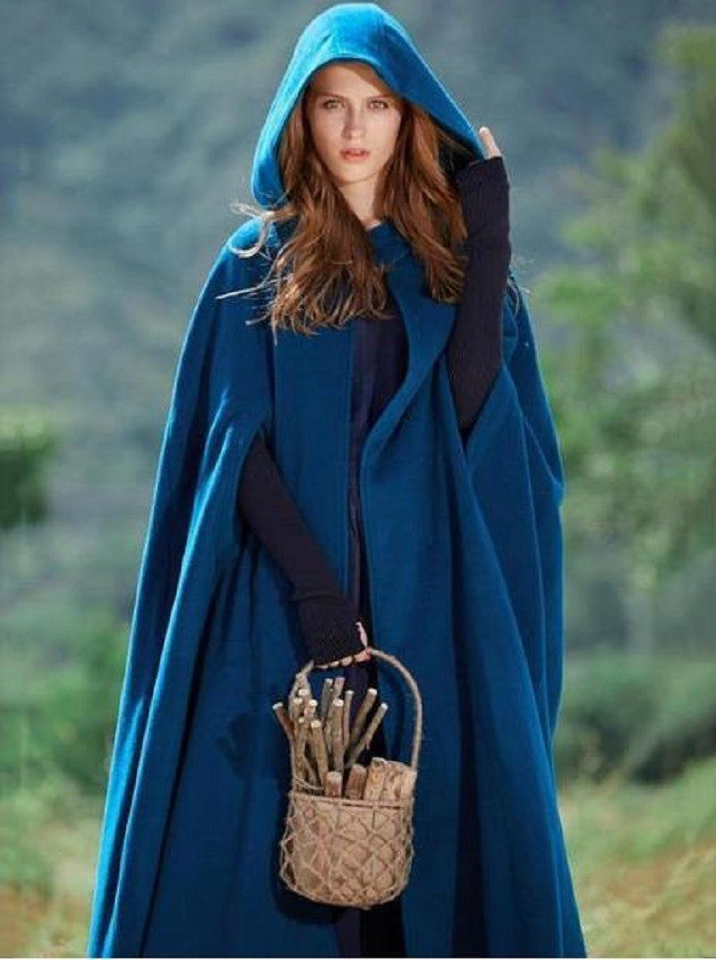 Caped Woolen Overcoat 2025 Europe Five Colors Hooded Shawl Lengthened Cloak Overcoat Woolen Overcoat Woman Windbreaker