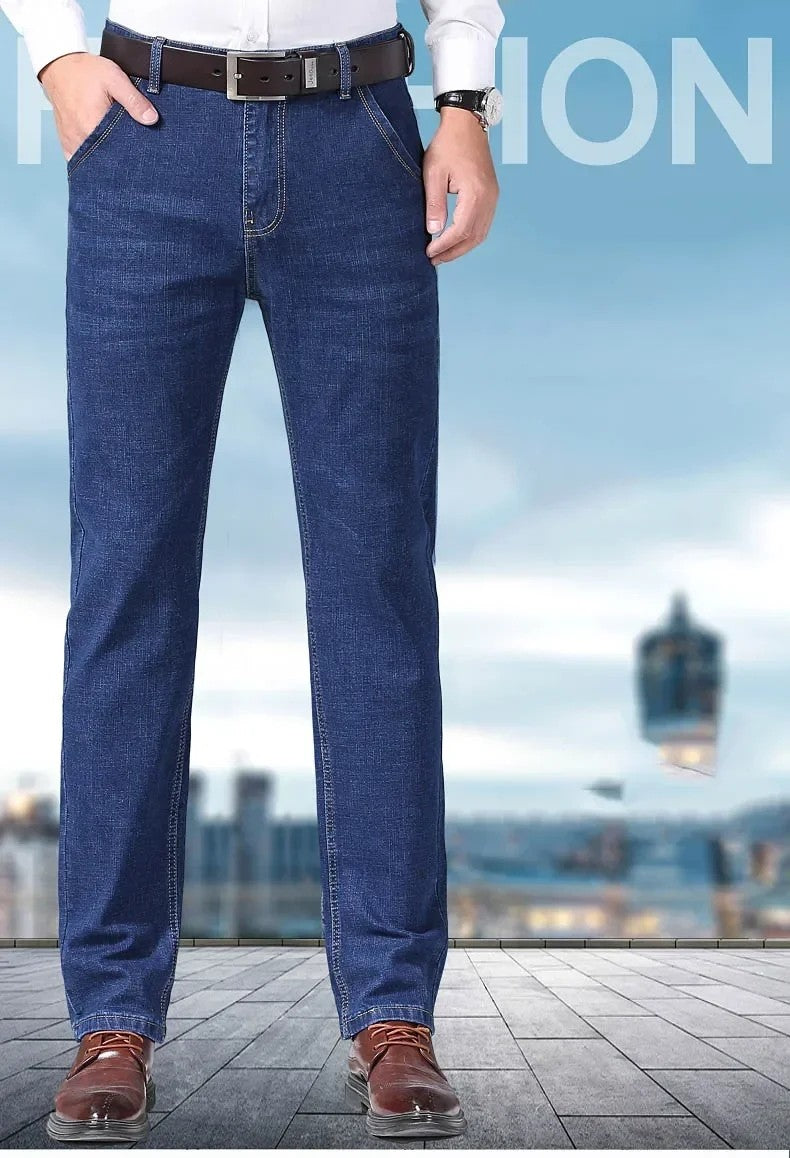 2025 New Business Men's Jeans Casual Comfortable Straight Stretch Fashion Classic Premium Blue Black Denim Pants Large Pants
