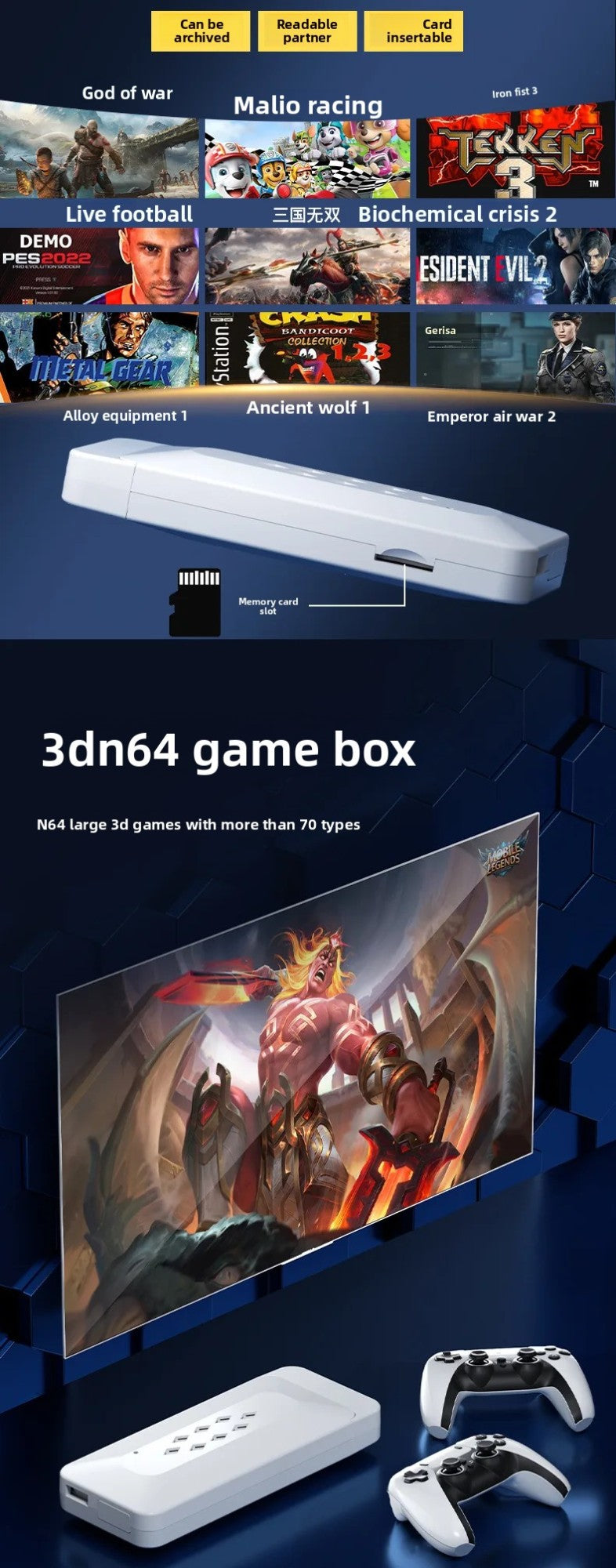 New M22 Wireless Retro Style Dual Player Game Console TV Connection High Definition Simulation Game Controller Home Use