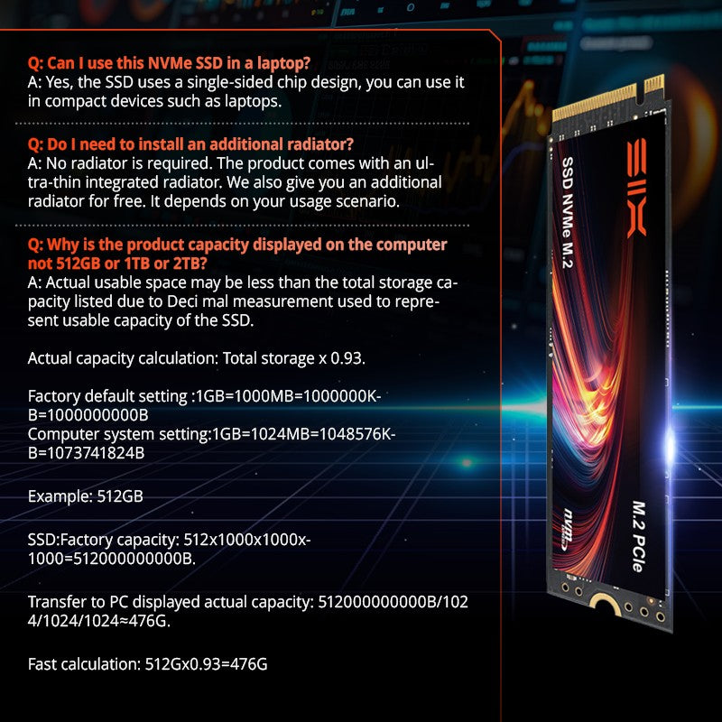 SIX X4000 3000MB/s M.2 PCIe 3.0 SSD 512GB, Unidade de Estado Sólido Interna, 260K IOPS, 300TBW, Armazenamento de Alta Velocidade para Desktop/Laptop