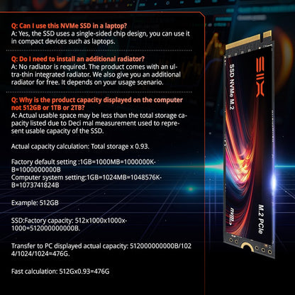 SIX X4000 3000MB/s M.2 PCIe 3.0 SSD 512GB, Unidade de Estado Sólido Interna, 260K IOPS, 300TBW, Armazenamento de Alta Velocidade para Desktop/Laptop