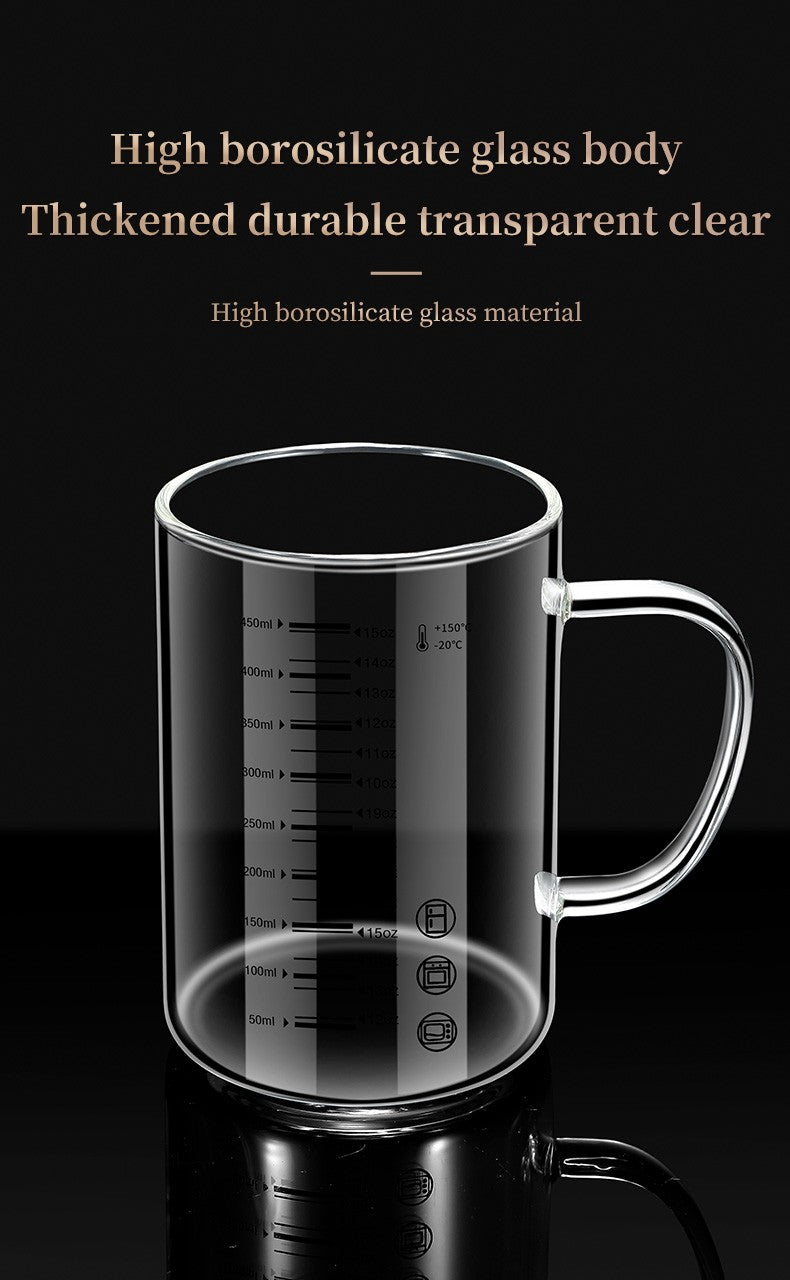 Y-244 Copo de Leite Caneca de Café Copo Medidor Graduado com Alça de Vidro Borossilicato Copos Medidores de Qualidade Alimentar Multifuncionais
