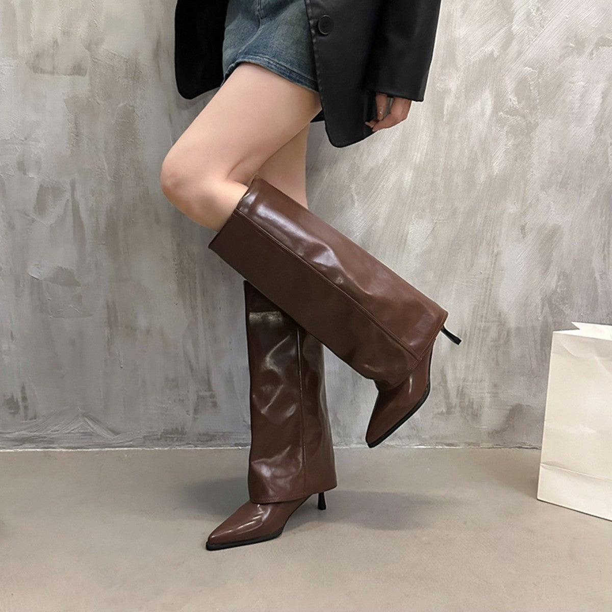 Women Chunky High Boots Pointed Toe Sexy Solid Color Design  Autumn and Winter New 2024 Trend Retro Fad Woman Boots Size 35-42