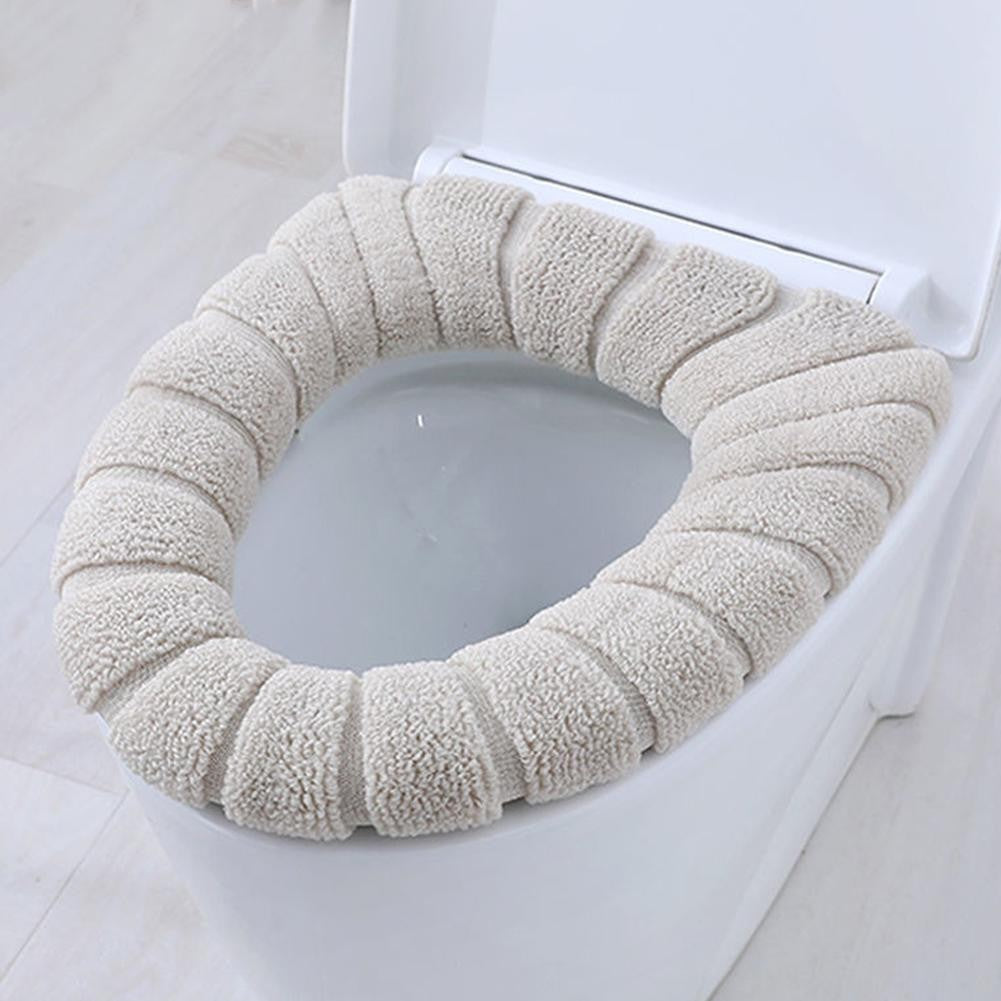 Assento Sanitário Quente de Inverno Capa de Vaso Sanitário Tapete 1Pç Acessórios de Banheiro Laváveis Tricô Cor Pura Almofada Macia em Formato de O Assento do Vaso Sanitário
