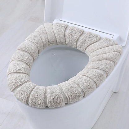 Assento Sanitário Quente de Inverno Capa de Vaso Sanitário Tapete 1Pç Acessórios de Banheiro Laváveis Tricô Cor Pura Almofada Macia em Formato de O Assento do Vaso Sanitário