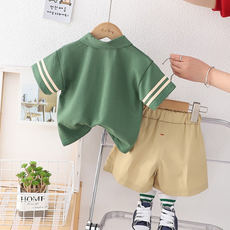 Roupa de menino ootd estilo coreano para crianças, roupas de bebê, moda infantil, roupas para crianças, ternos de algodão, conjunto casual de 2 peças com polo para crianças
