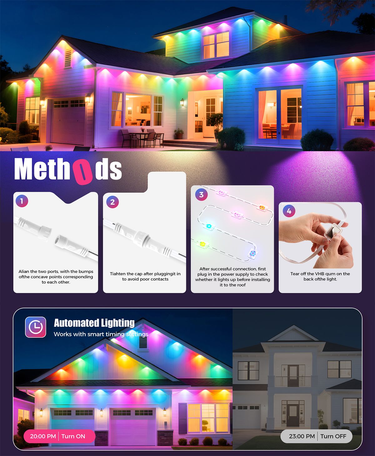 LED Permanent Outdoor Lights IP65 Waterproof RGBIC Eave Lights With Remote for Christmas New Year Roof DIY Holiday String Light