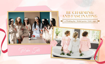 7 Pcs Bridesmaid Robe Sets Bride Silk Satin Bridal Party with Sleeping Eye Mask and Elastic Headband
