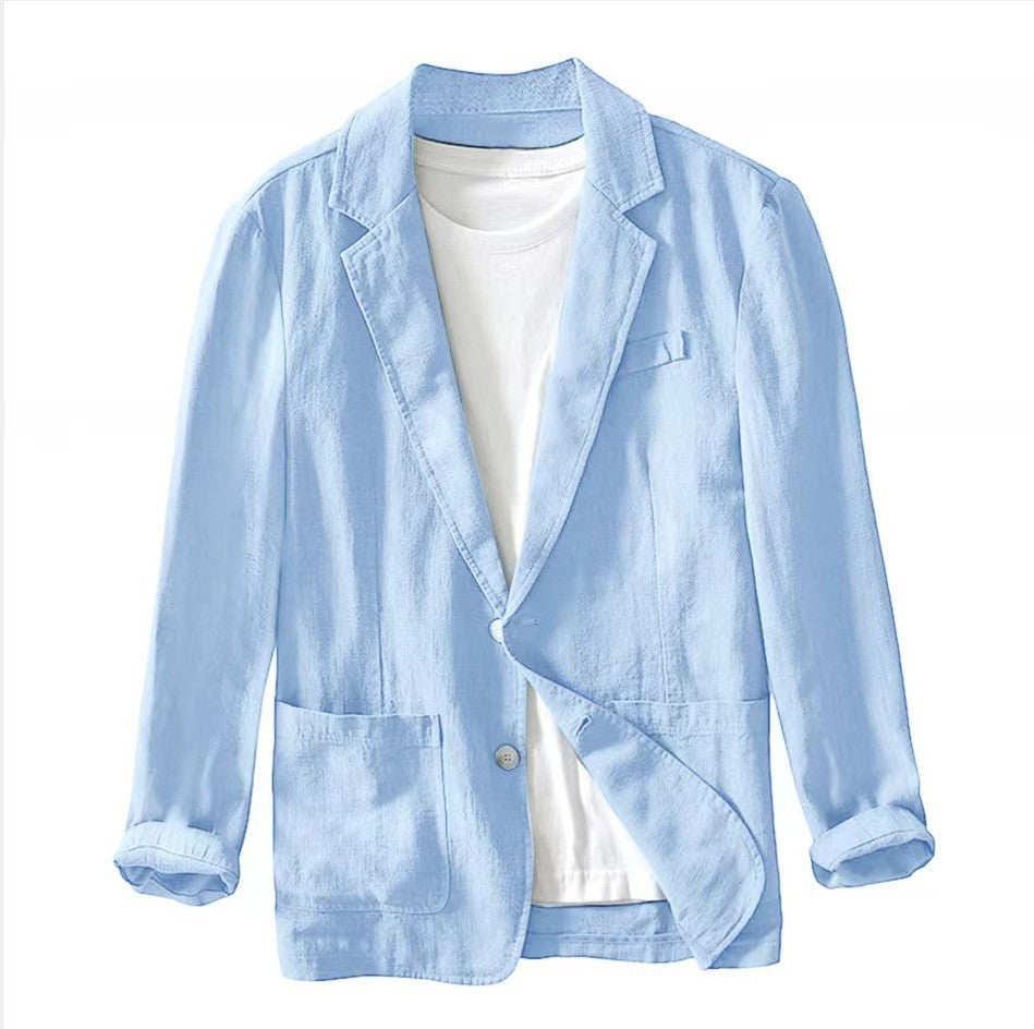White Cotton Linen Suit Coat Men's Spring Summer Pure Color Slim Casual Business Thin Mens Blazer Jacket Comfortable Breathable