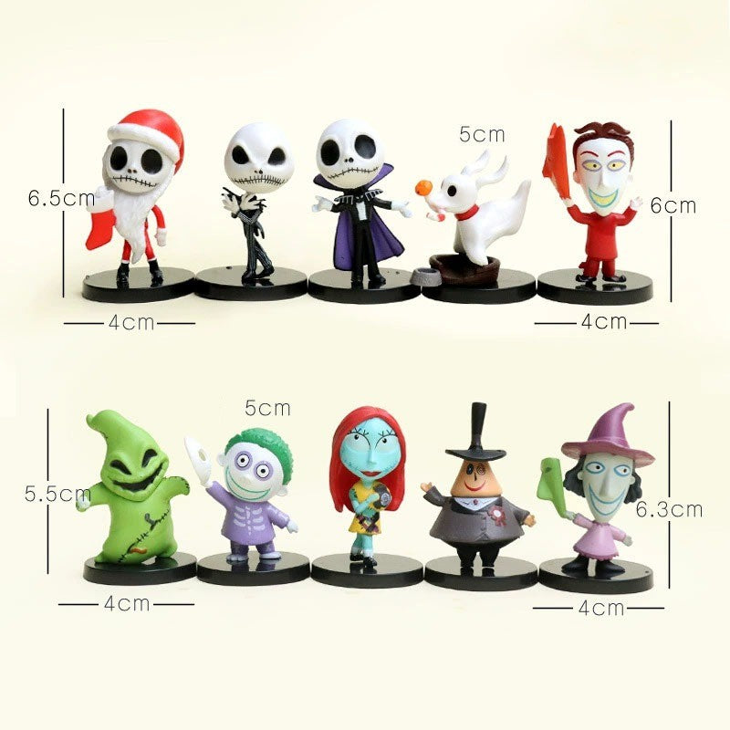 10 peças Pesadelo 7cm Sally Jack Skellington PVC Modelo Mini Estatueta Presente de Halloween Brinquedos de Figura de Ação Para Meninos Presentes de Aniversário