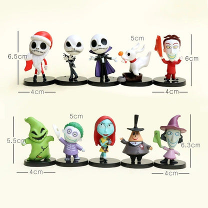 10 peças Pesadelo 7cm Sally Jack Skellington PVC Modelo Mini Estatueta Presente de Halloween Brinquedos de Figura de Ação Para Meninos Presentes de Aniversário