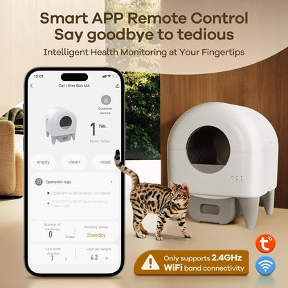 Caixa de Areia Autolimpante Automática | Grande Capacidade para Vários Gatos | Controle por Aplicativo com Proteção de Segurança para Garantir a Segurança do Animal de Estimação