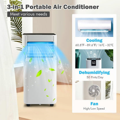 Ar-Condicionado Portátil 10000 BTU Resfria até 37 m² com Funções de Ventilador e Desumidificador, Controle Remoto para