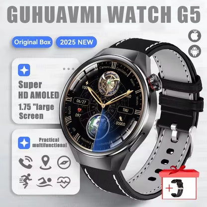 Smartwatch 2025 Original G5 Plus, Tela AMOLED HD de 1,75", Rastreamento GPS, Frequência Cardíaca, Chamada Bluetooth, Bússola para Homens
