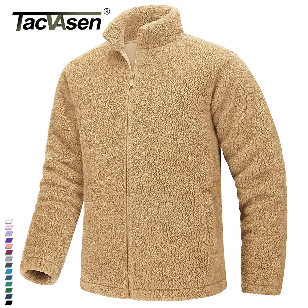TACVASEN Winter Full Zip Up Warm Fleece Jackets Mens Fuzzy Sherpa Jacket Thicken Thermal Outdoor Fluffy Coat Zip Pocket Outwear