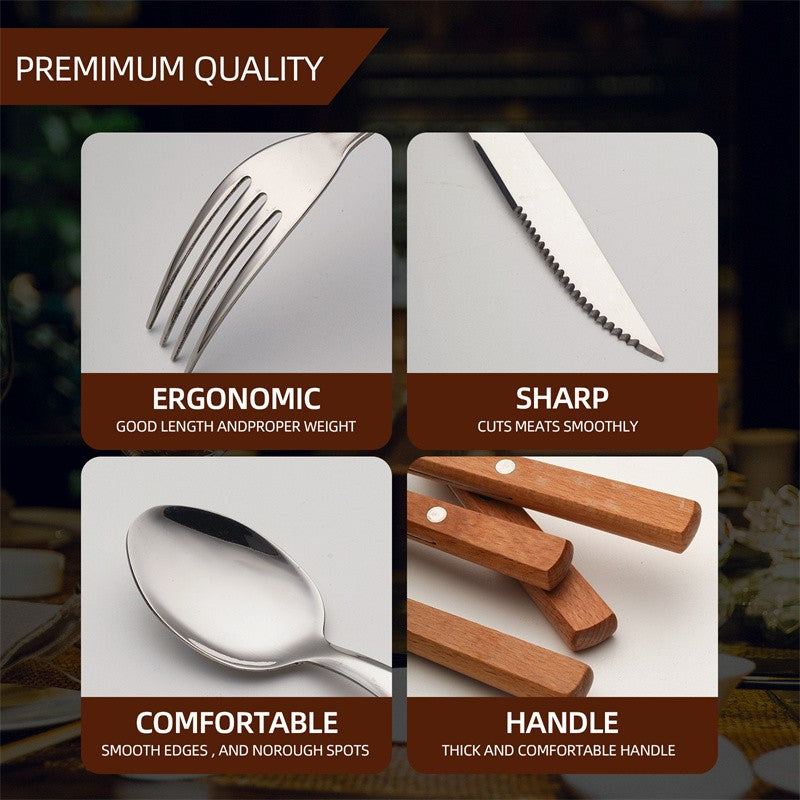 Utensílios de viagem de aço inoxidável com estojo Saudáveis e ecológicos Garfo e colher de tamanho normal Conjunto de talheres portáteis com bolsa de armazenamento