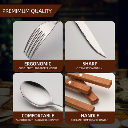 Utensílios de viagem de aço inoxidável com estojo Saudáveis e ecológicos Garfo e colher de tamanho normal Conjunto de talheres portáteis com bolsa de armazenamento