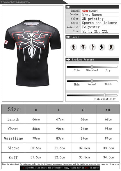 Sportswear Men T-shirt 3D Printing Ant Pattern Novel and Simple, Elastic Compression and Quick-drying Fitness Bodybuilding Shirt