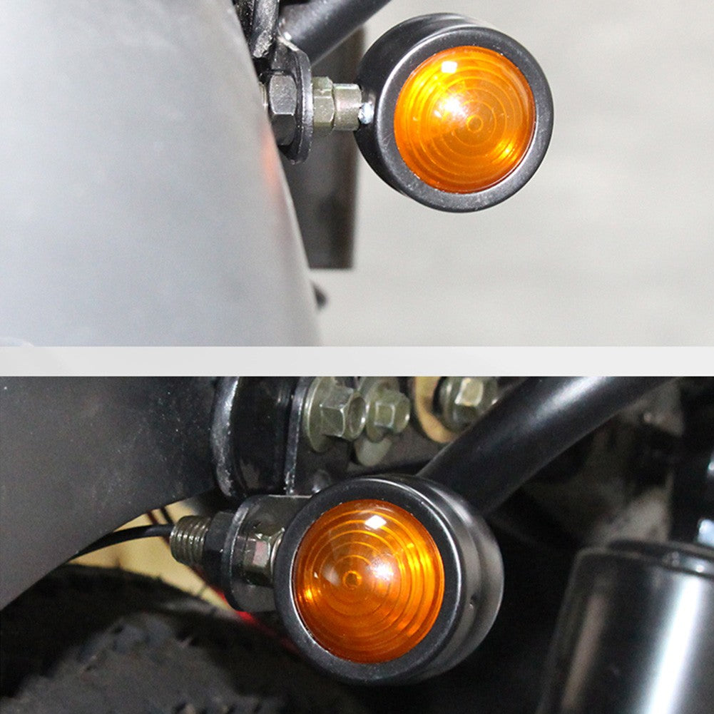 2 peças 12V Piscas Retrô de Metal Lente Âmbar Indicador de Moto Piscas Retrô Luzes de Sinalização de Moto para Harley Racer
