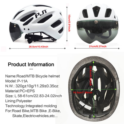 PJT Adult Bike Helmet With Rechargeable LED Rear Light Dual Mode Goggle Cycling Helmet MTB Lightweight Breathable Bicycle Helmet