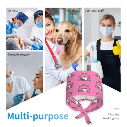 Custom Hello Kitty Medical Staff Scrubs Hat Women Men Cartoon Chara For Chef Hat Scrub Caps