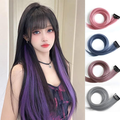 Tiras de coloração para mechas presas na orelha, extensões de cabelo coloridas de uma peça para cabelos longos femininos, adesivos invisíveis de peruca sintética