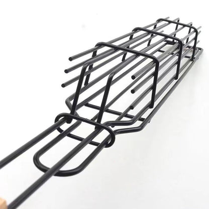 Stainless Steel Barbecue Grill Cage with Wooden Handle Picnic Kitchen Tools BBQ Basket for Fish Shrimp Vegetables Hot Dog