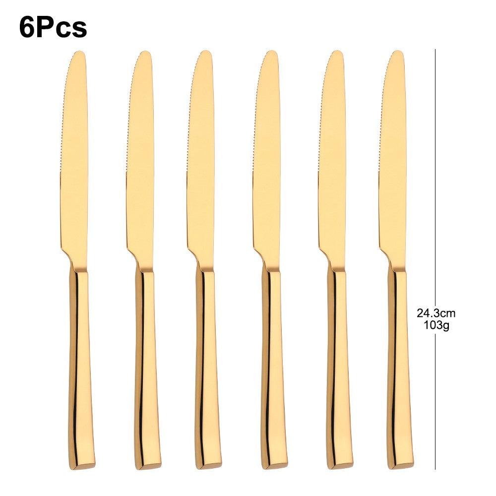 Faca de Jantar Dourada 2/4/6/12 Peças Conjunto de Facas Ocidentais Talheres Elegantes Prateados Louça Espelhada Aço Inoxidável 420 Facas de Mesa
