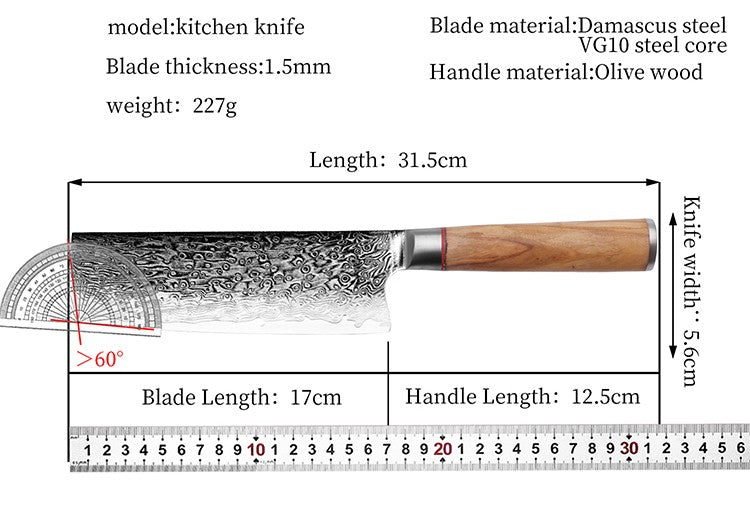 Faca de Chef Aço Damasco 67 Camadas Lâmina VG10 Cabo de Madeira Cutelo para Carne Legumes Faca de Cozinha Japonesa Nakiri Messer