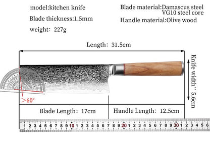 Faca de Chef Aço Damasco 67 Camadas Lâmina VG10 Cabo de Madeira Cutelo para Carne Legumes Faca de Cozinha Japonesa Nakiri Messer